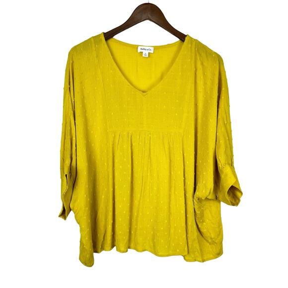 Hailey & Co. Sunshine Yellow Swiss Dot Textured Oversized Relaxed Fit Top - Picture 6 of 9